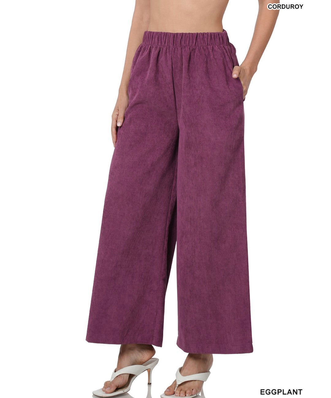 Corduroy Wide Leg Pants- Eggplant