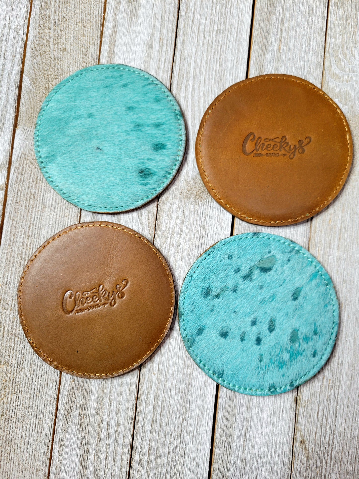 Turquoise Cowhide Coasters