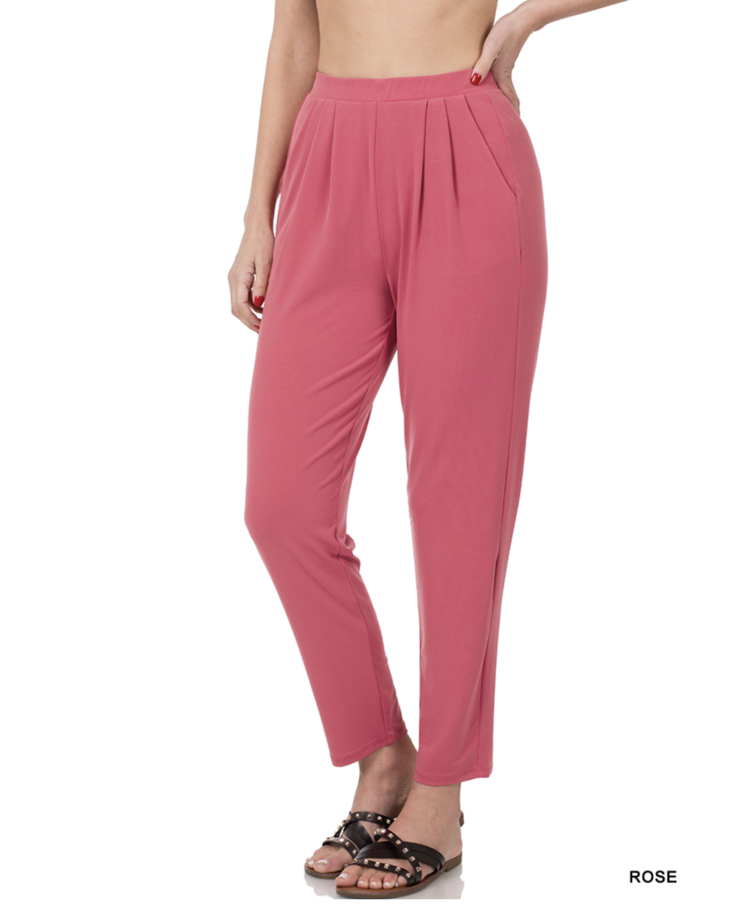 PLEATED WAIST PANTS- Rose