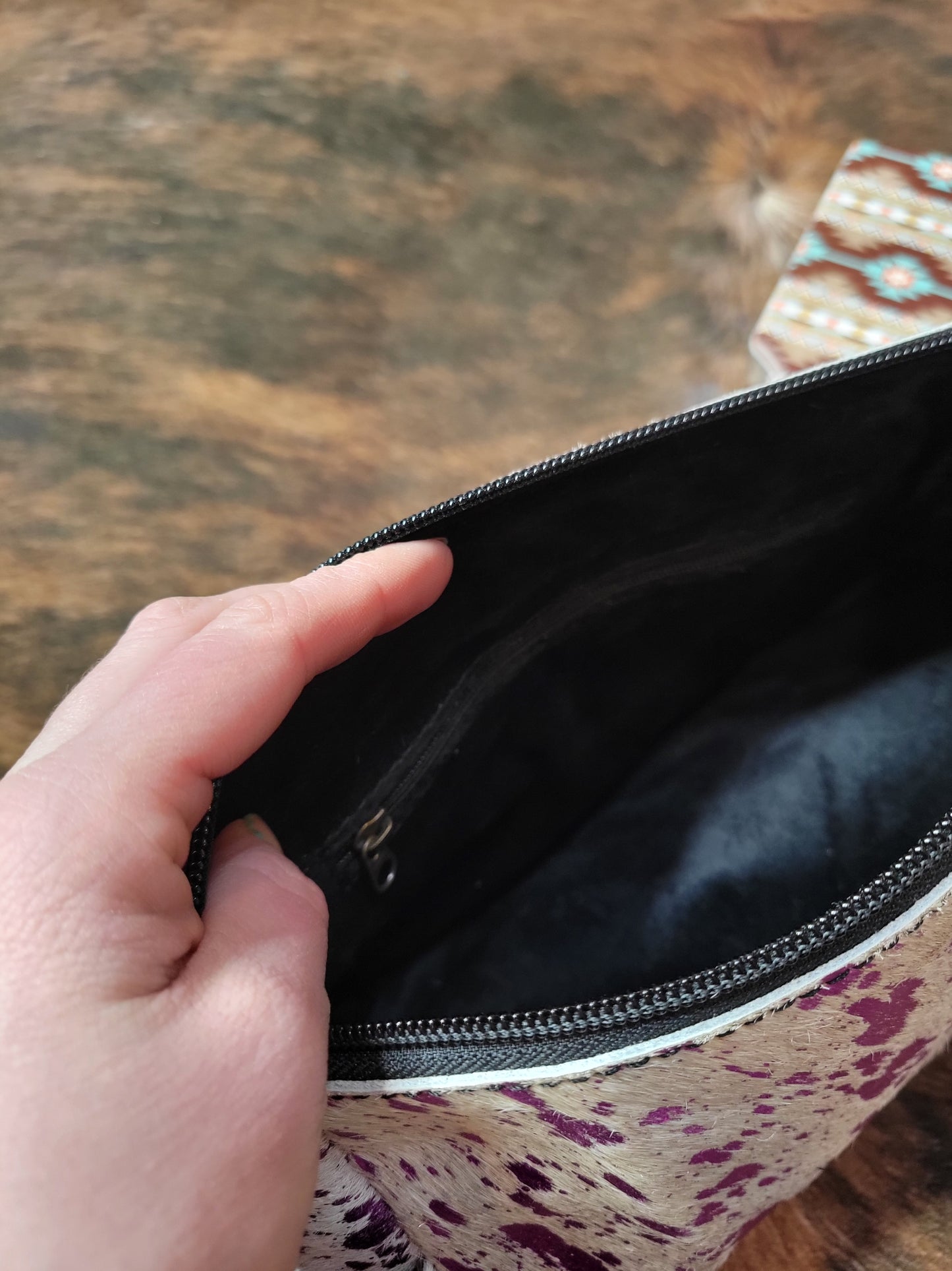 Purple Cowhide Cosmetic Bag