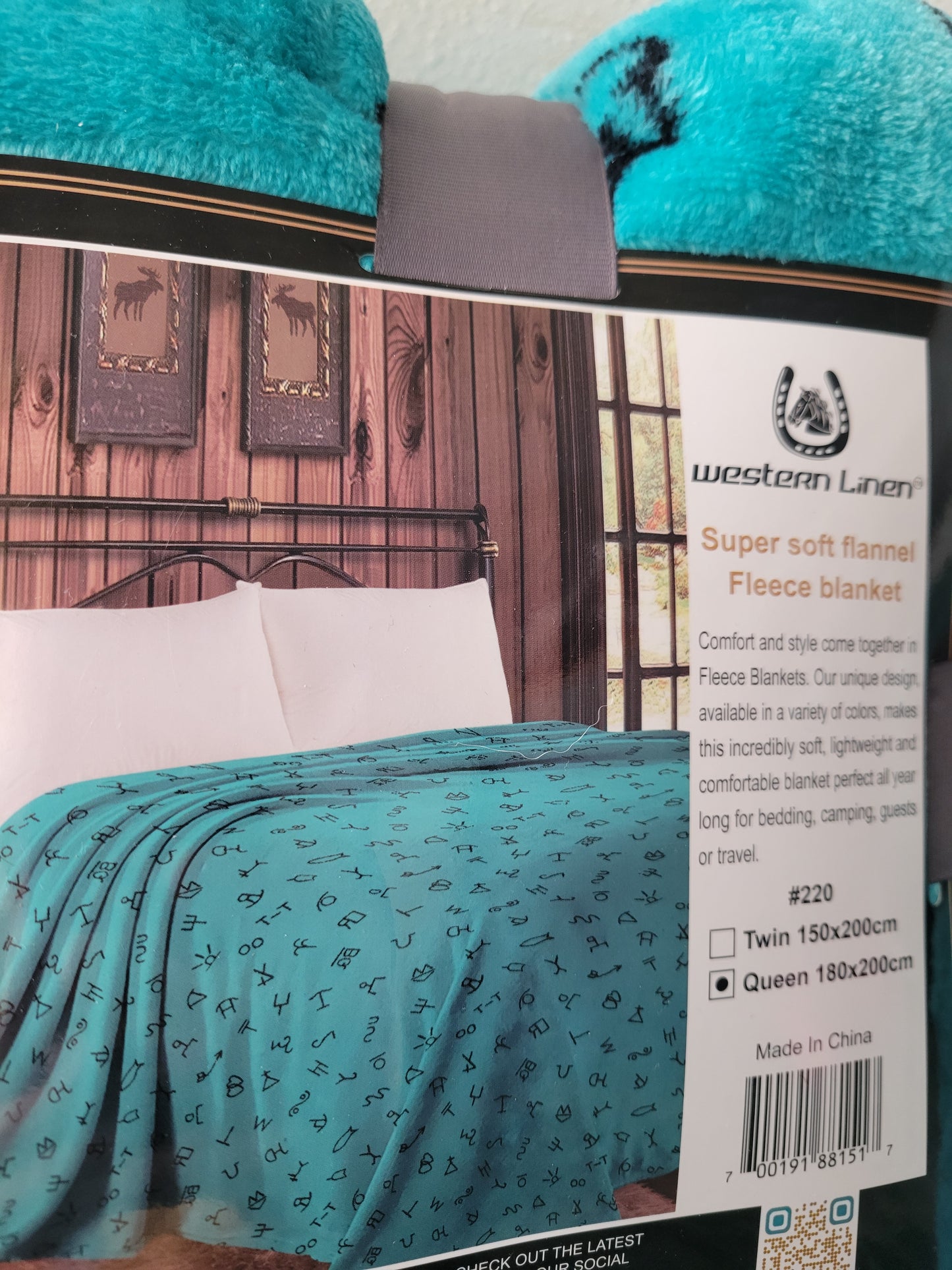 Queen Throw Blanket - Turquoise Cattle Brands