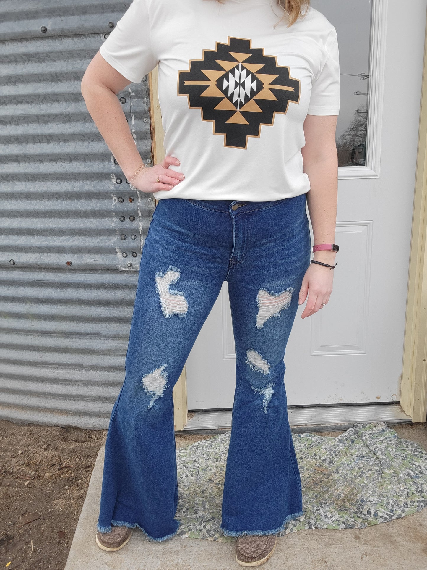 Distressed Flares - Dark Wash Denim