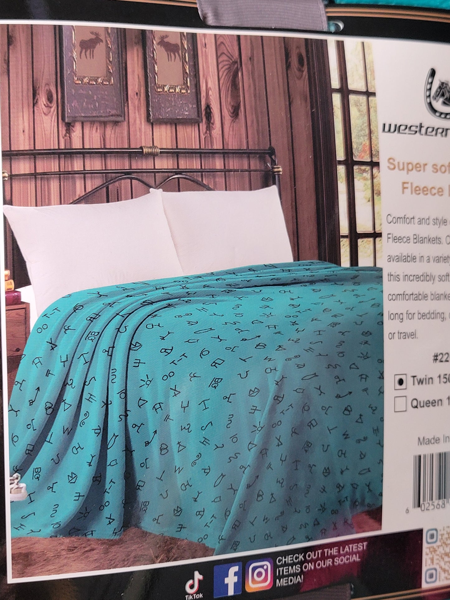 Twin Size Throw Blanket - Turquoise Cattle Brands