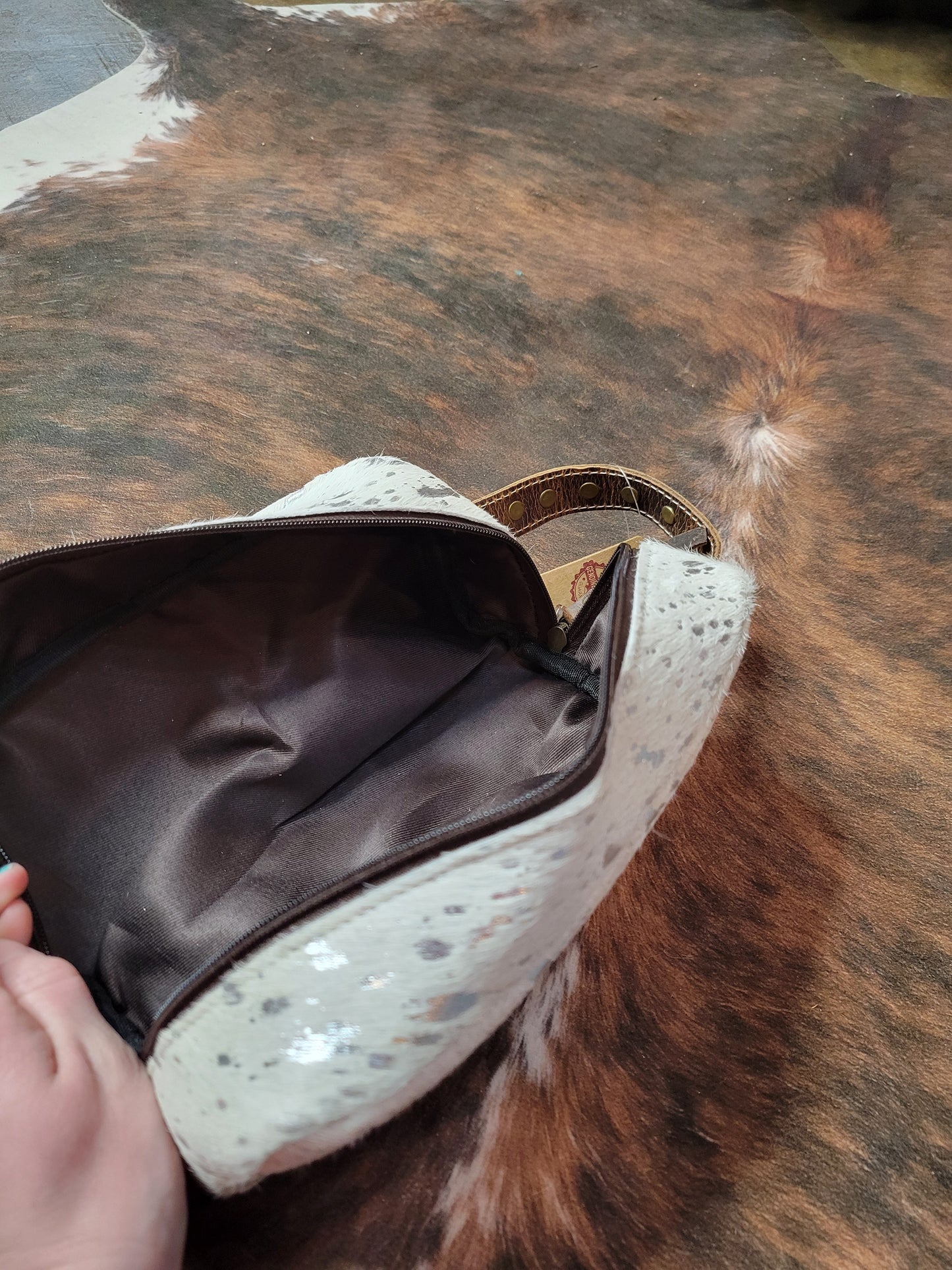 Cowhide Cosmetic/ Toiletry Bag - Silver
