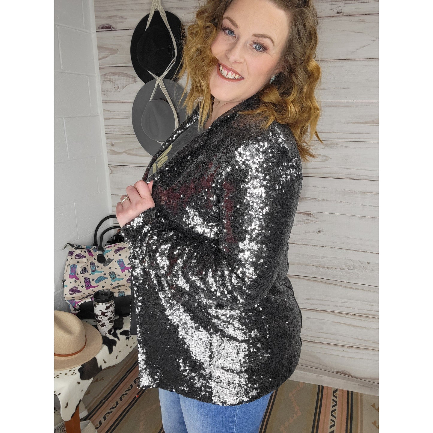 Sequin Party Blazer - Black