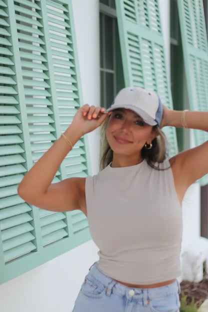 Distressed Tan, Brown and Navy Baseball Hat