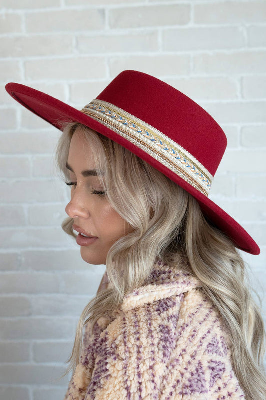 Blaze Multi Trim Wide Brim Fedora: Cherry