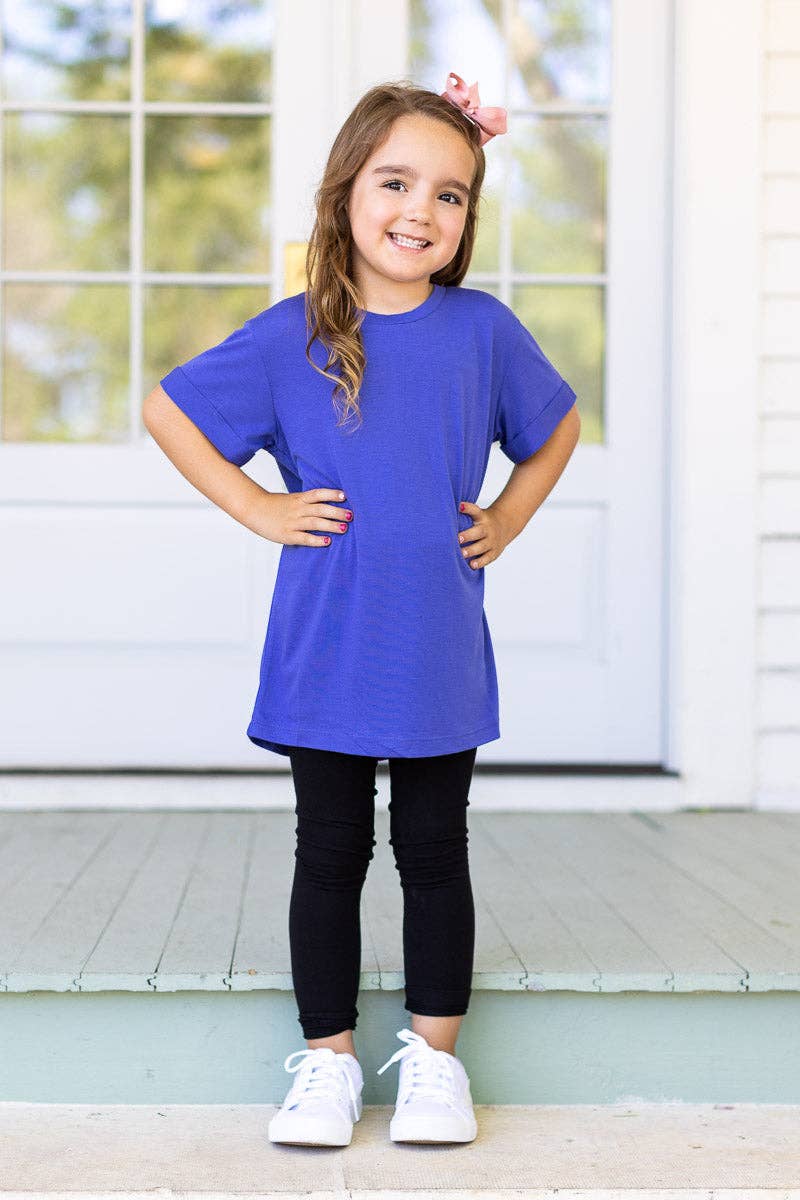 Girls' Peri Blue Crewneck Cuff Tee