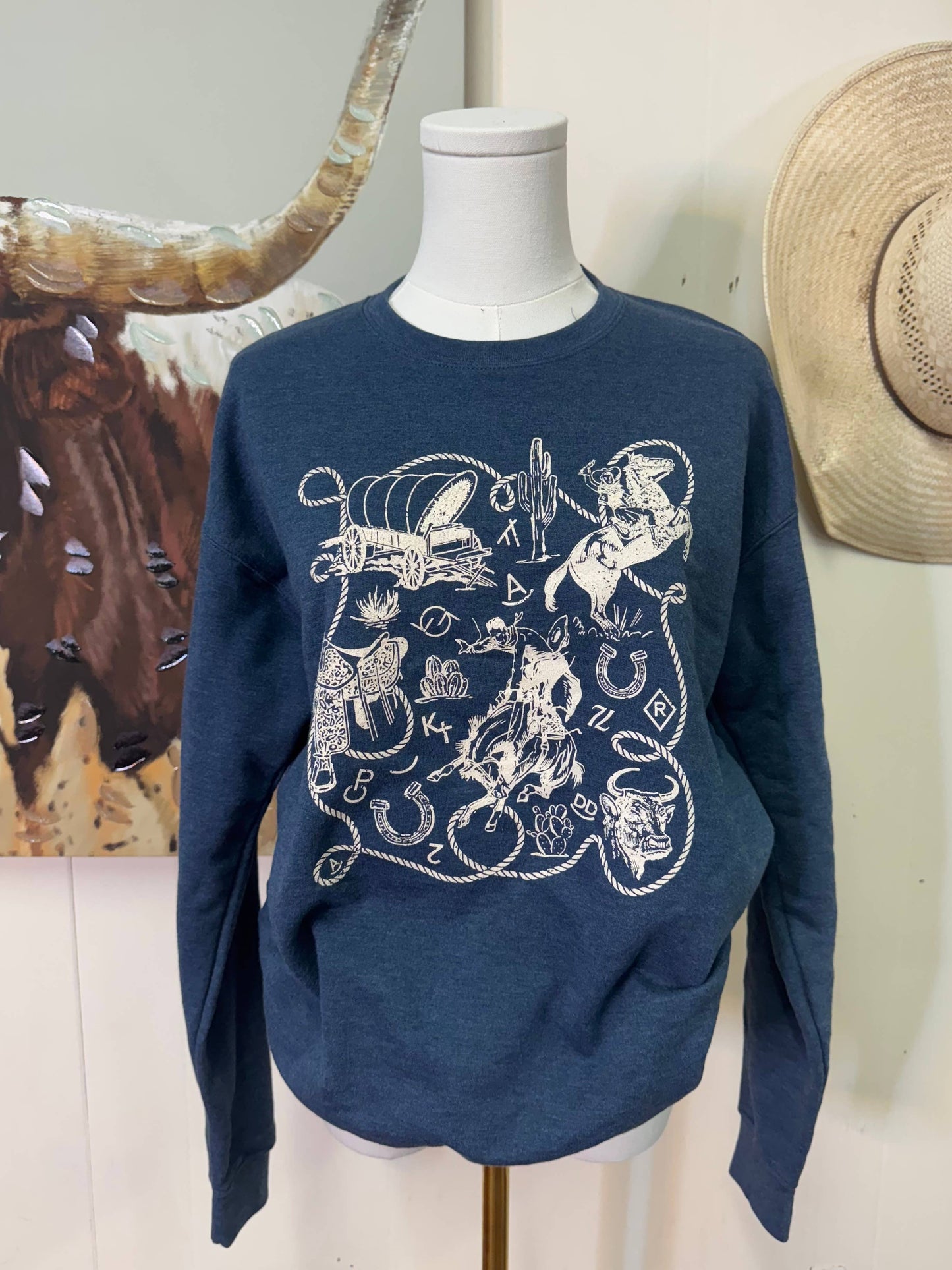 Western Icons Heather Denim Blue Crewneck Sweatshirt