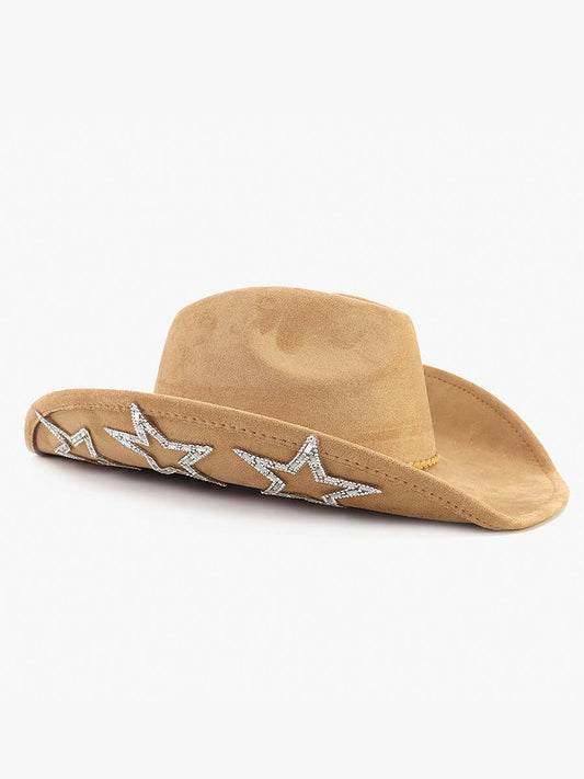 Tabitha Cowboy Hat w/ Rhinestone Stars: Tan