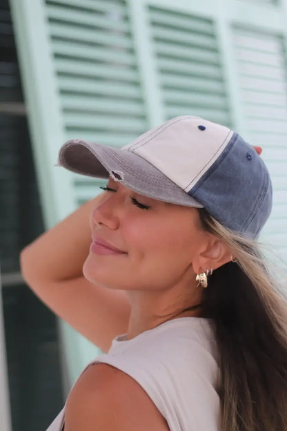 Distressed Tan, Brown and Navy Baseball Hat