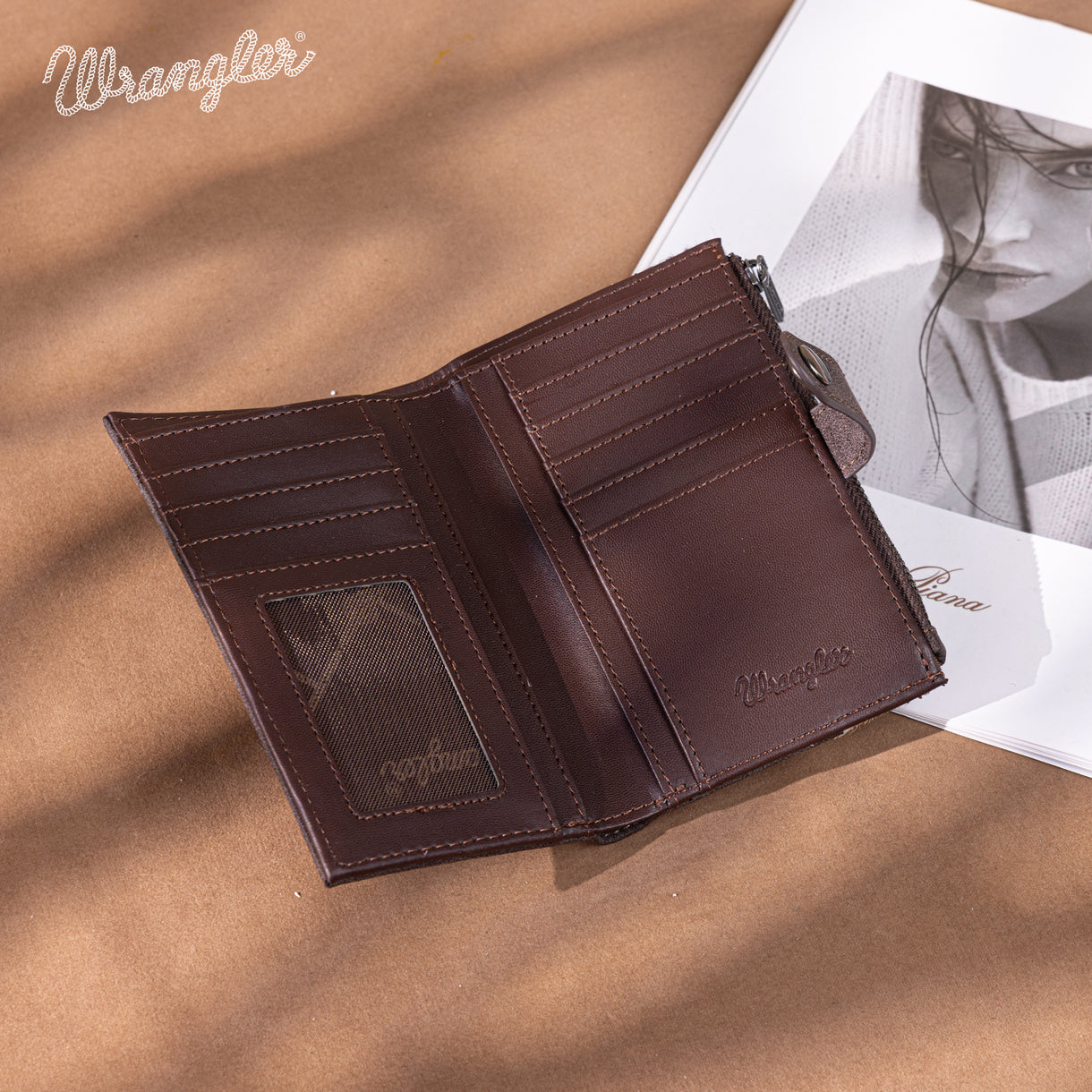 Wrangler Genuine Hair-On Cowhide Card Holder Bi-Fold Wallet - Coffee Brown