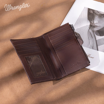 Wrangler Genuine Hair-On Cowhide Card Holder Bi-Fold Wallet - Coffee Brown