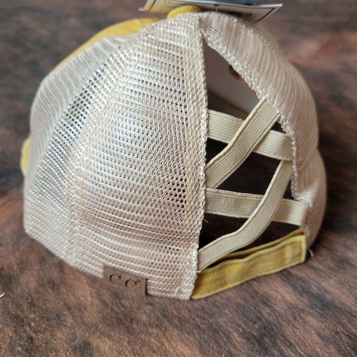 C.C. Distressed Aztec Criss Cross Ponytail Hat - Mustard