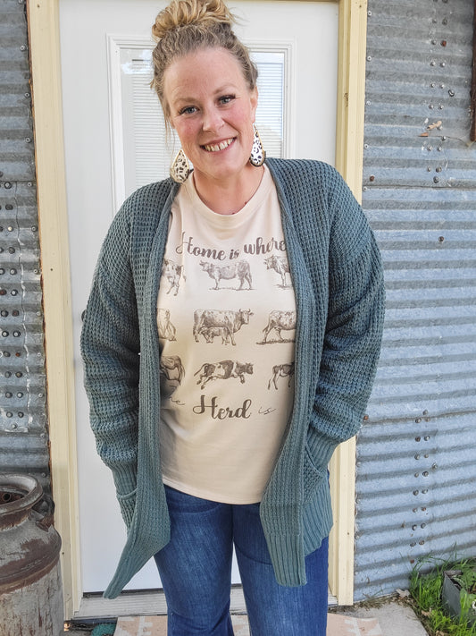 Waffle Knit Sweater Cardigan - Ash Jade