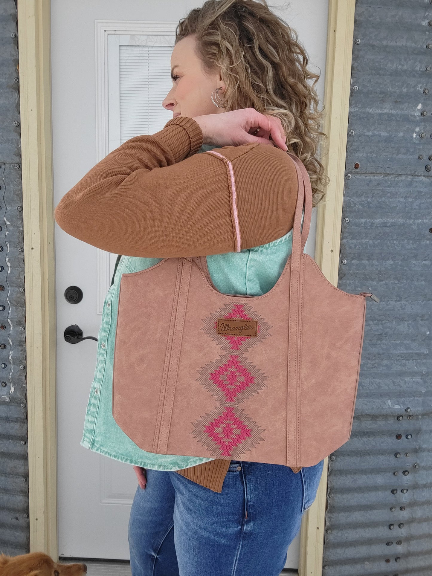 Wrangler Aztec Embroidered Shoulder Bag - Dark Pink