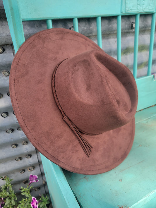 Atlas Faux Suede Fedora w/ Braided Band: Chocolate
