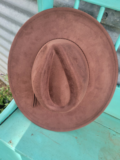 Atlas Faux Suede Fedora w/ Braided Band: Chocolate