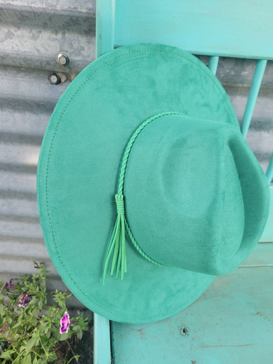 Atlas Faux Suede Fedora w/ Braided Band: Green