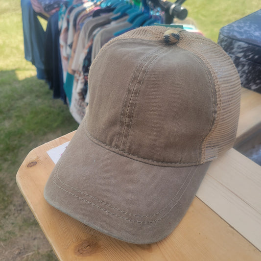 Olive High Ponytail Hat
