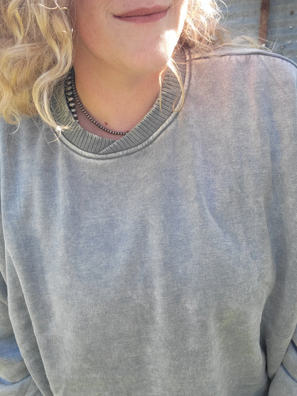 Acid Wash Oversized Pullover- Ash Jade