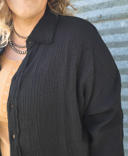 Double Gauze Raw Edge Button Up
