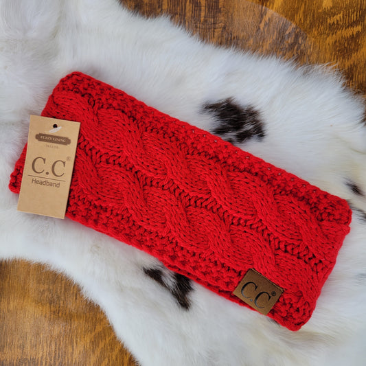 Fuzzy Lined CC Headband - Red