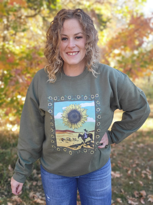 Sunflowers in the Draw Pullover Crew Neck Sweatshirt