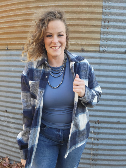 Plaid Flannel Shacket - Navy