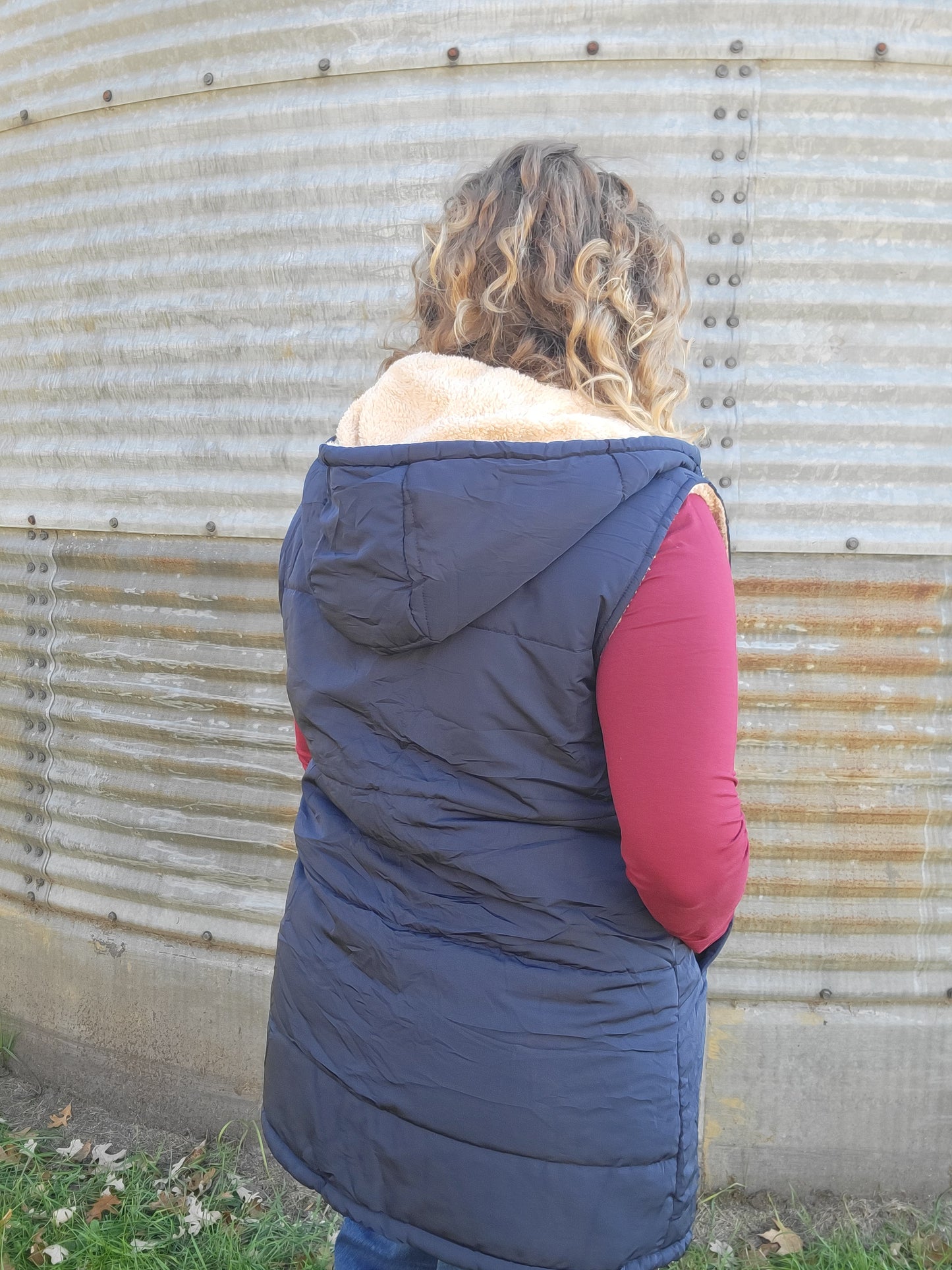 Long Puffer Vest - Navy