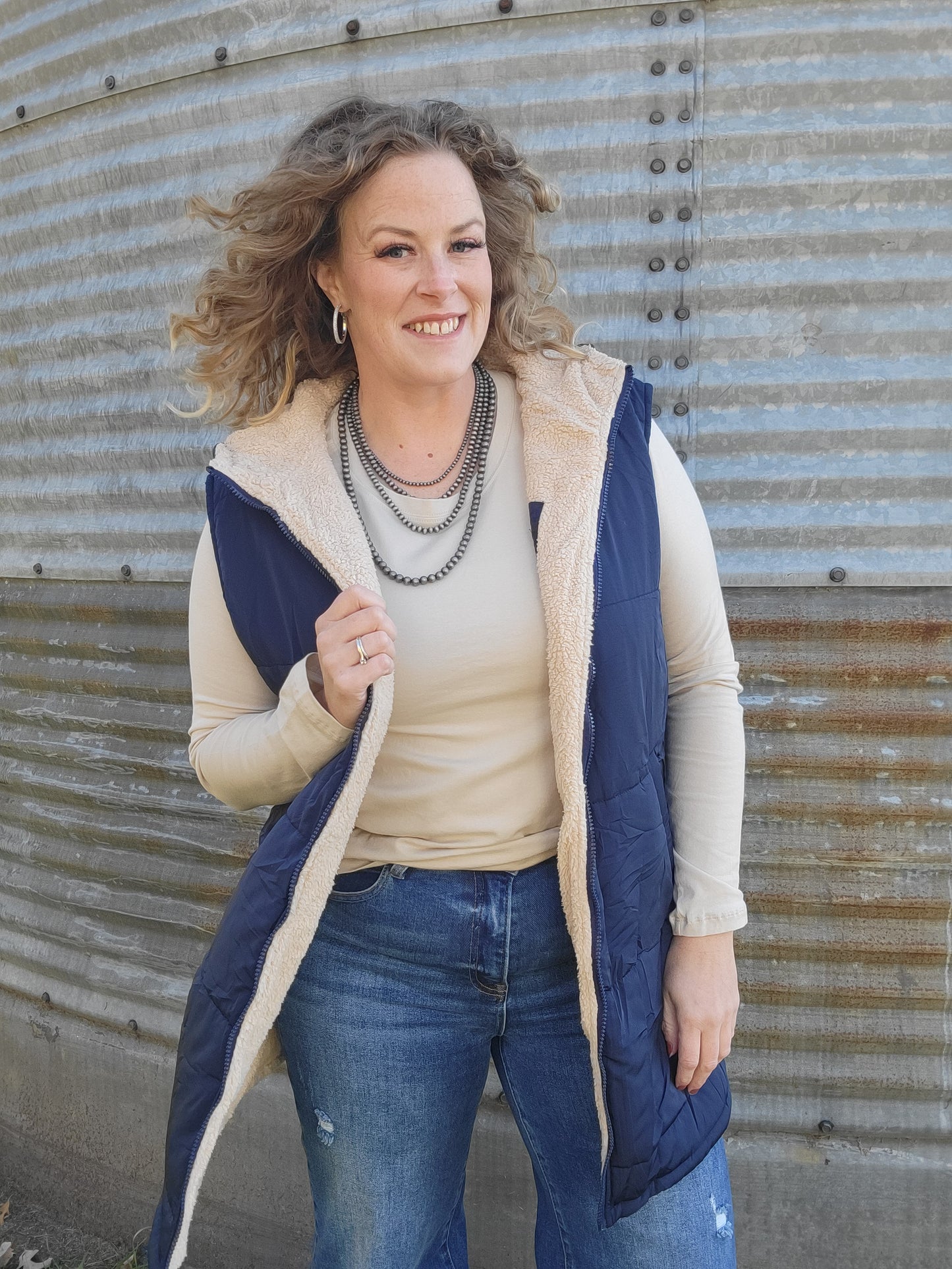 Long Puffer Vest - Navy