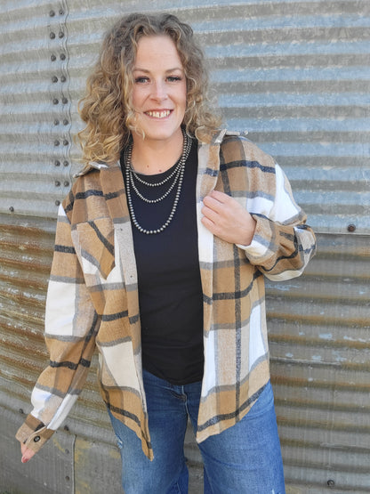 Plaid Flannel Shacket - Camel