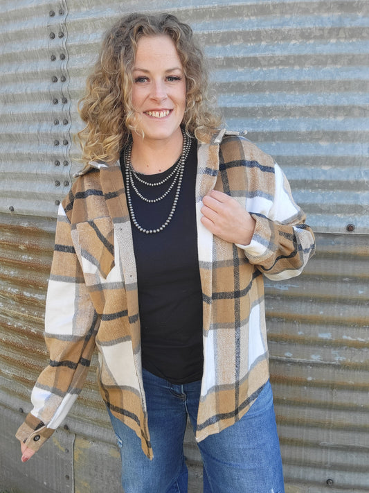 Plaid Flannel Shacket - Camel