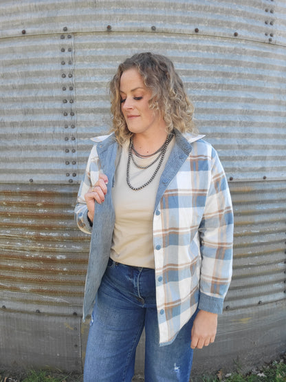 Corduroy Reversible Button Down Jacket - Blue Stone