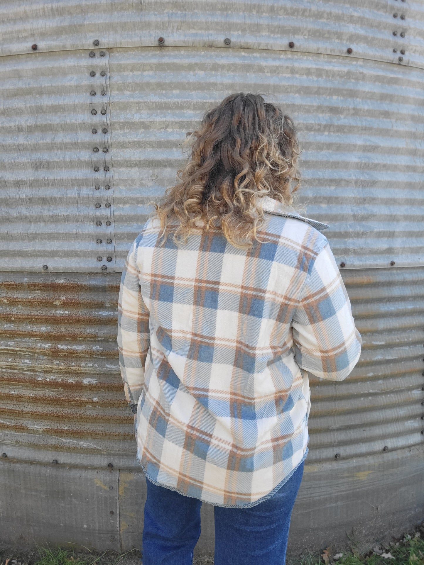 Corduroy Reversible Button Down Jacket - Blue Stone