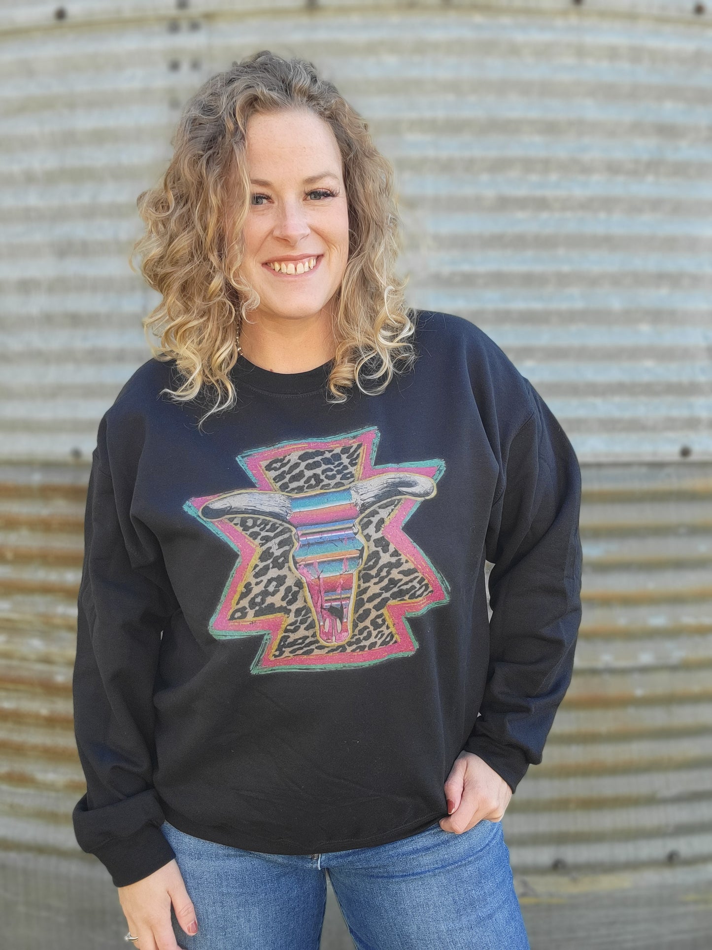 Western Serape Steer Skull Sweatshirt