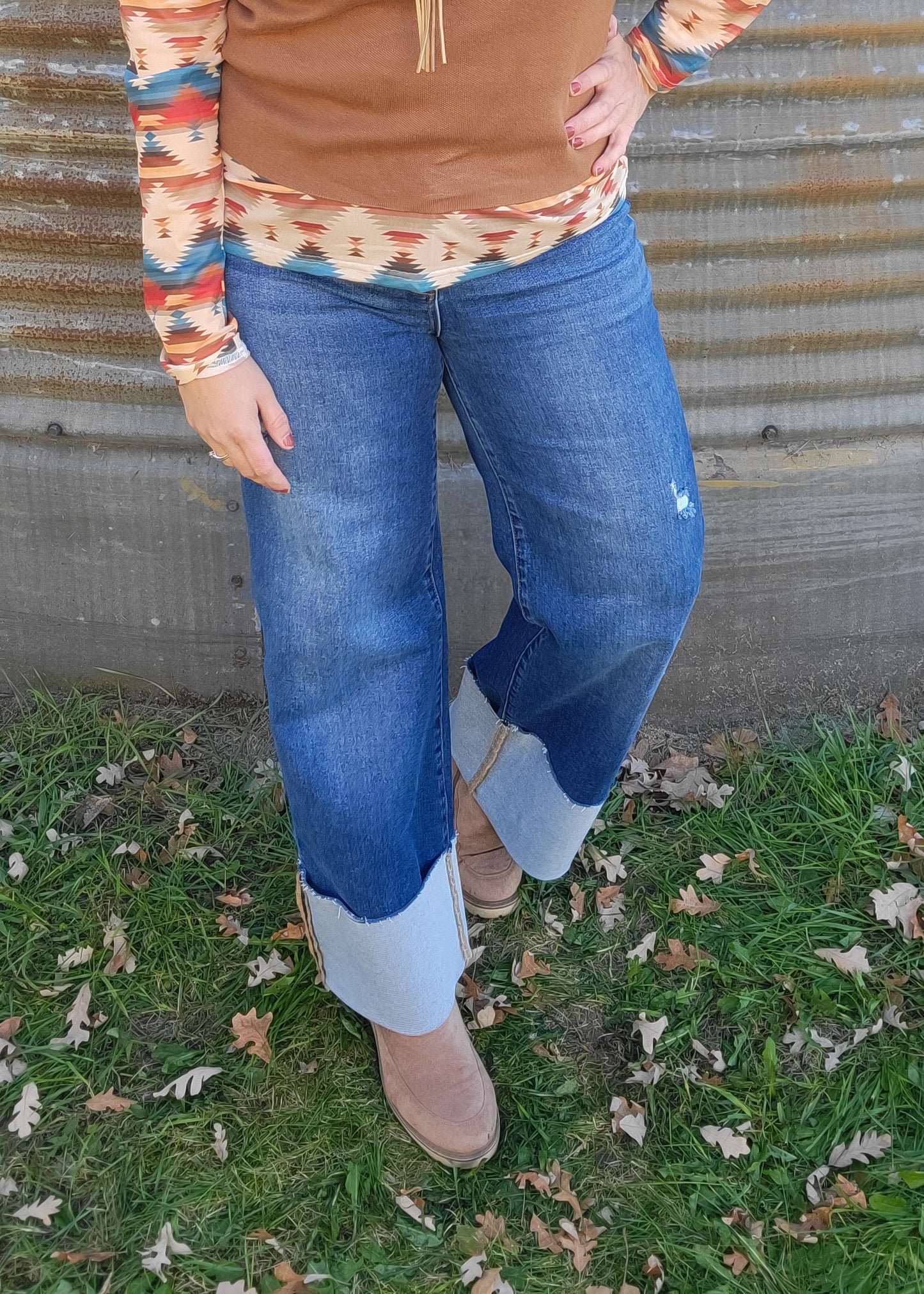 Risen High Rise Wide Leg Cuffed Jeans