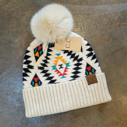 CC Aztec Soft Beanie with Pom