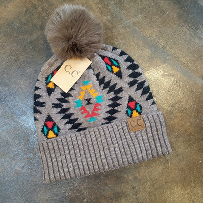 CC Aztec Soft Beanie with Pom