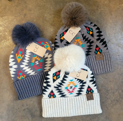 CC Aztec Soft Beanie with Pom