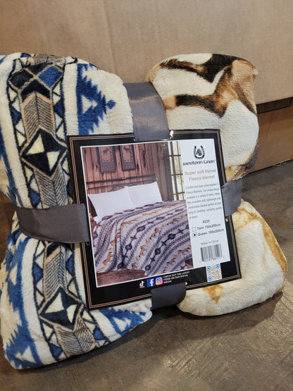 Twin Size Lightweight Throw Blanket - Horses Aztec