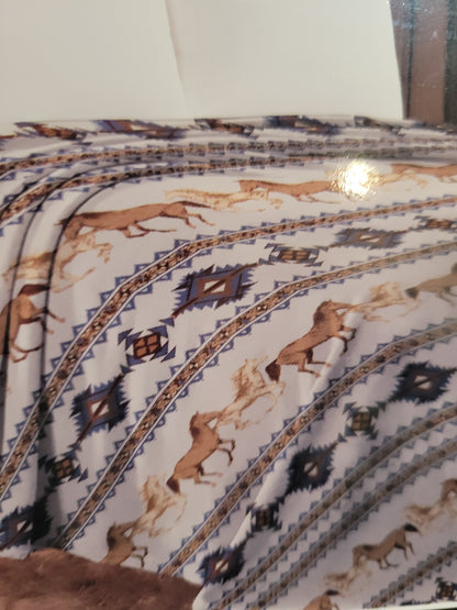 Twin Size Lightweight Throw Blanket - Horses Aztec