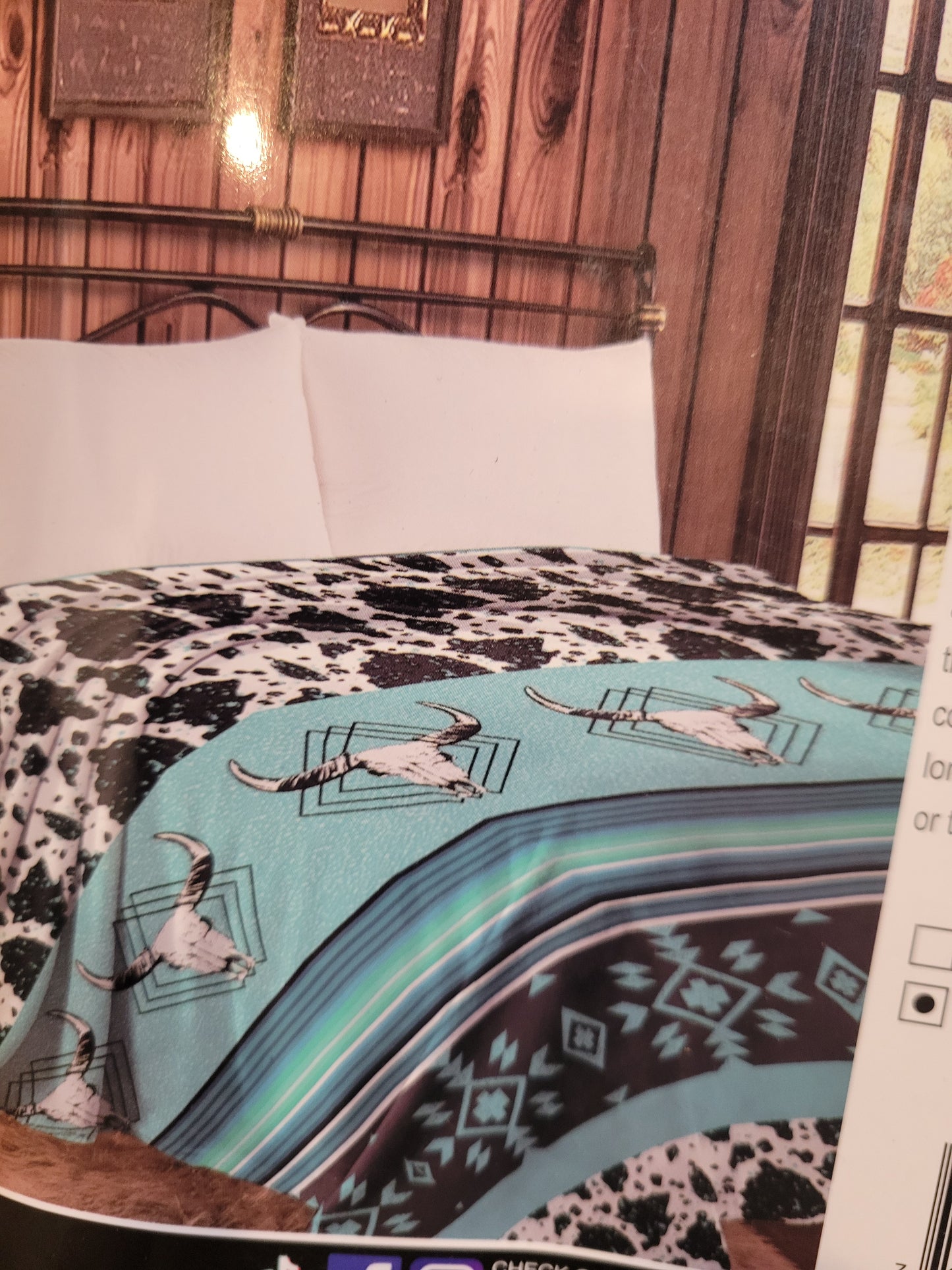 Twin Size Lightweight Throw Blanket - Turquoise/ Cowprint/ Skulls