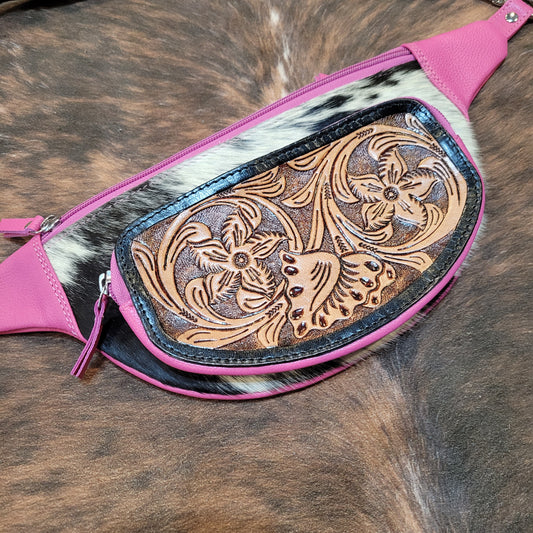Cow Hide Fanny Pack - Pink