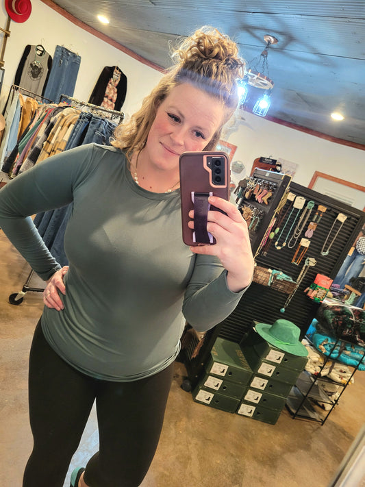 Microfiber Round Neck Long Sleeve Tee - Ash Jade