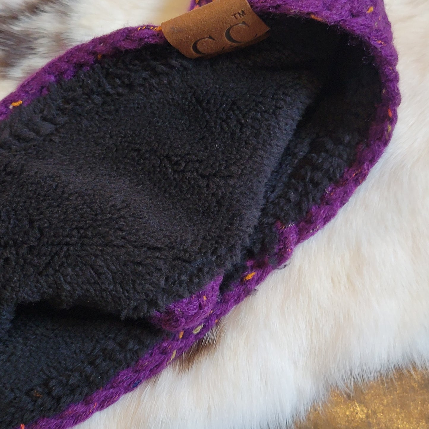 Fuzzy Lined Flecked CC Headwrap - Purple