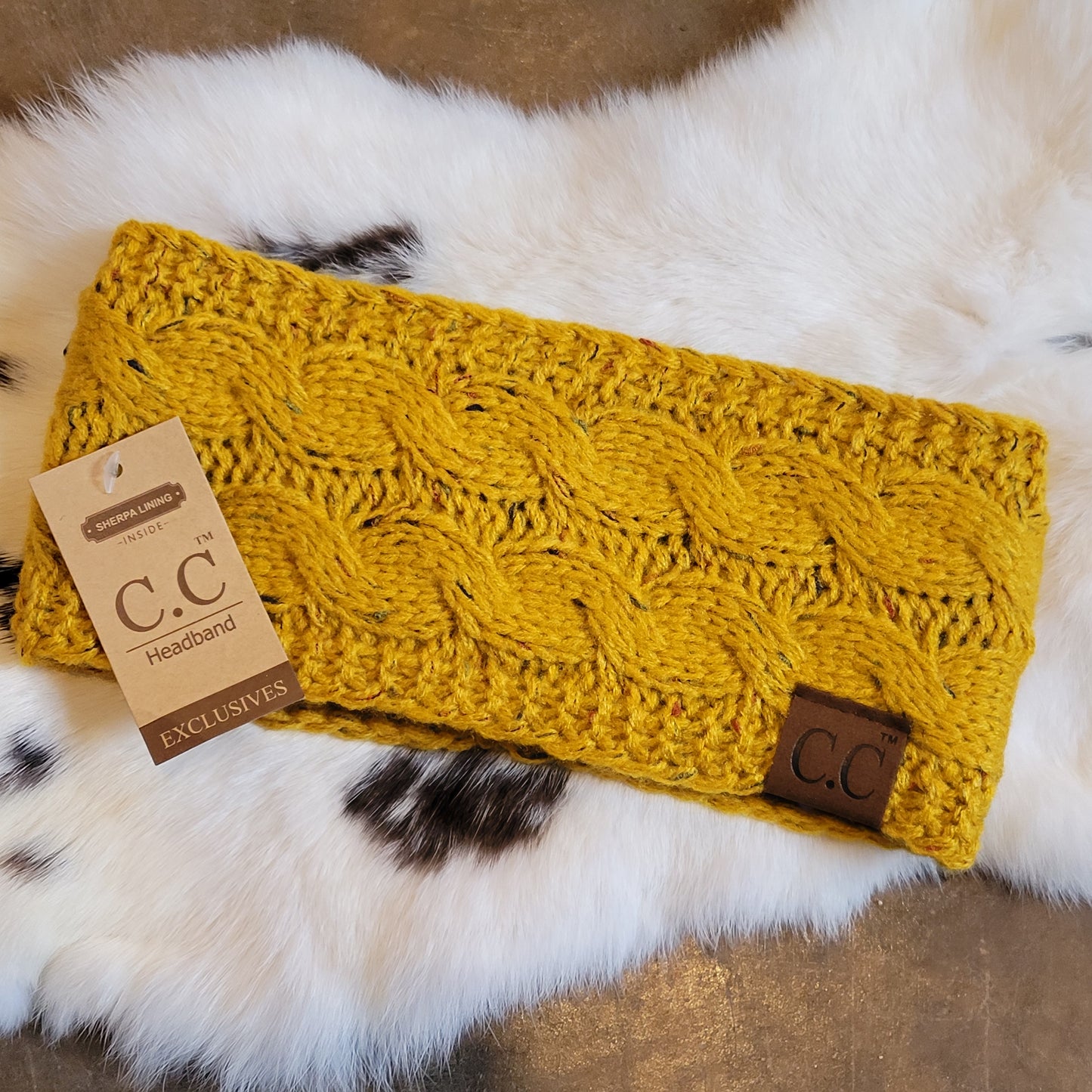 Fuzzy Lined Flecked CC Headwrap - Mustard