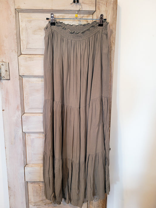 Smocked Waist Tiered Long Skirt - Olive