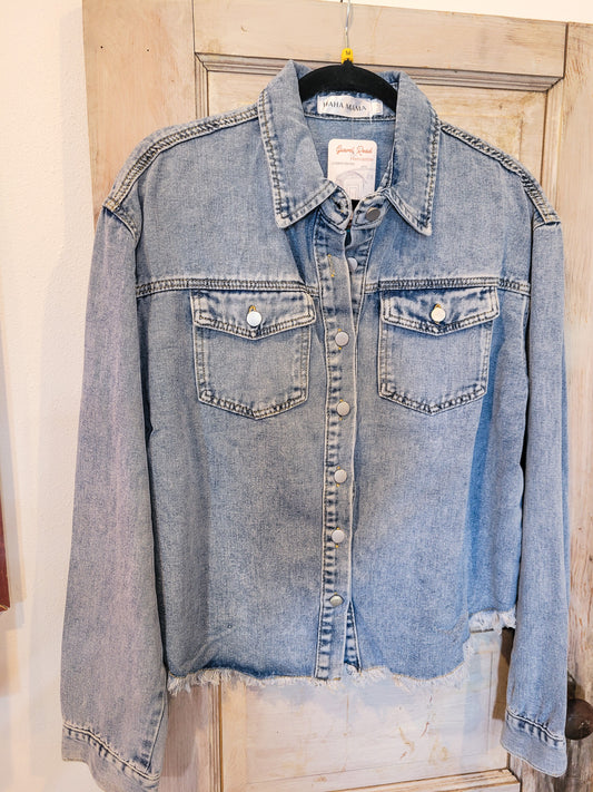 Blue Raw Hem Denim Jean Jacket