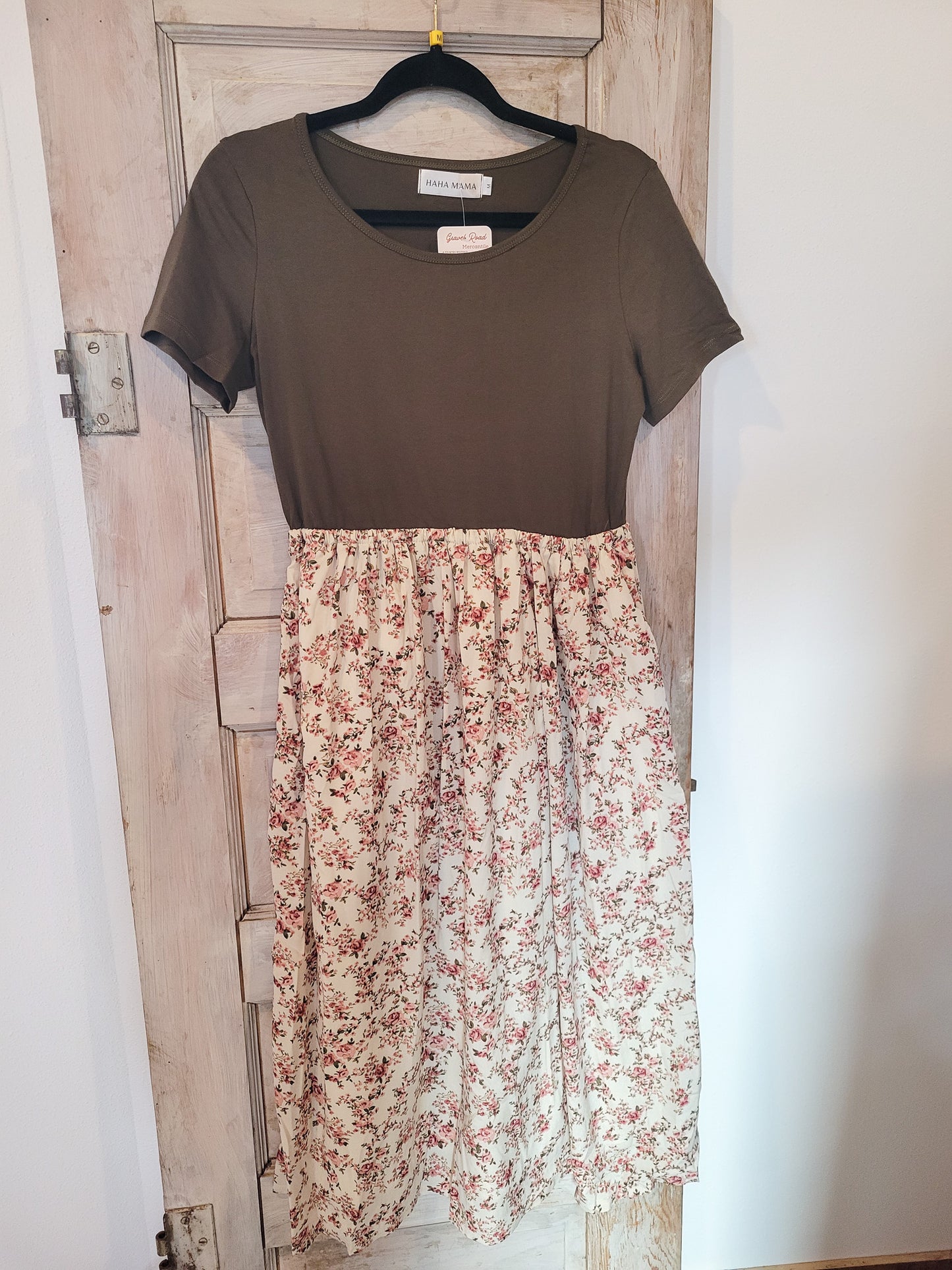 Olive Green Floral Dress